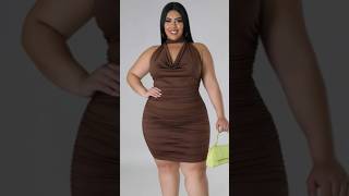 Plus Size Brown Choker Halter Cowl Ruched Mini Dress | Sexy Curvy Night Out Look 🤎🔥