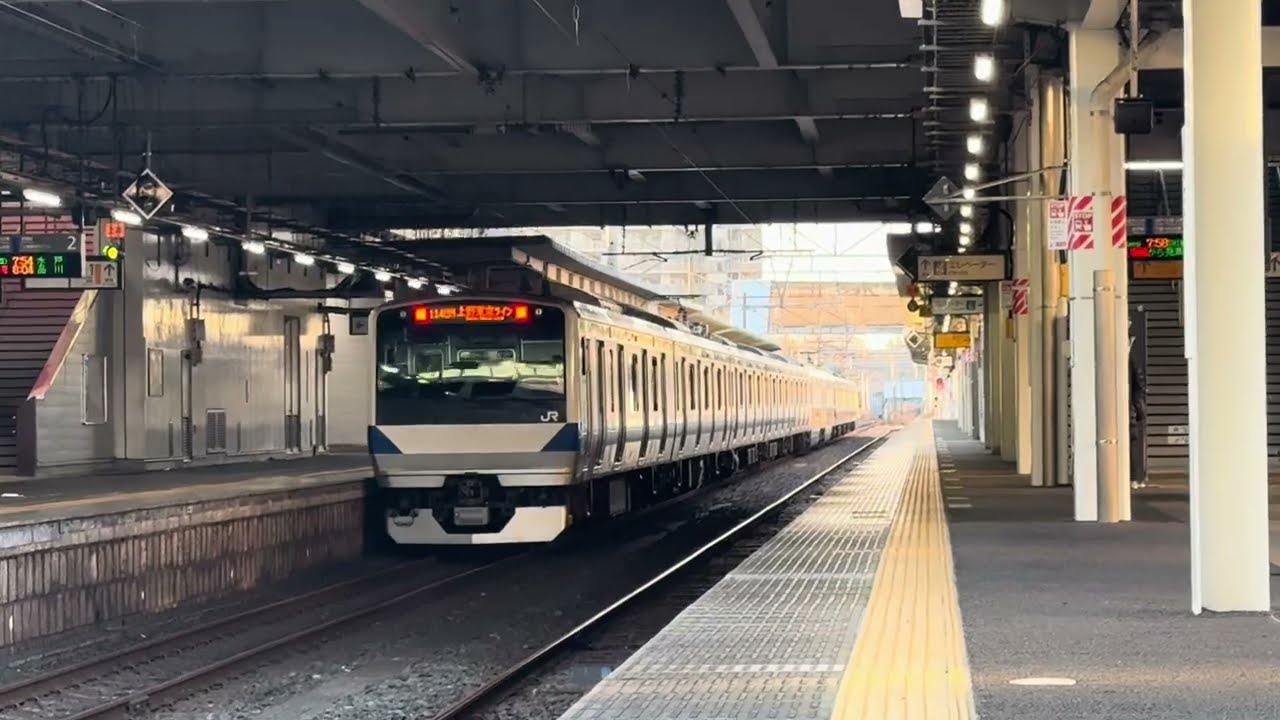 E531系0番台K411編成が勝田駅を入線、発車するシーン