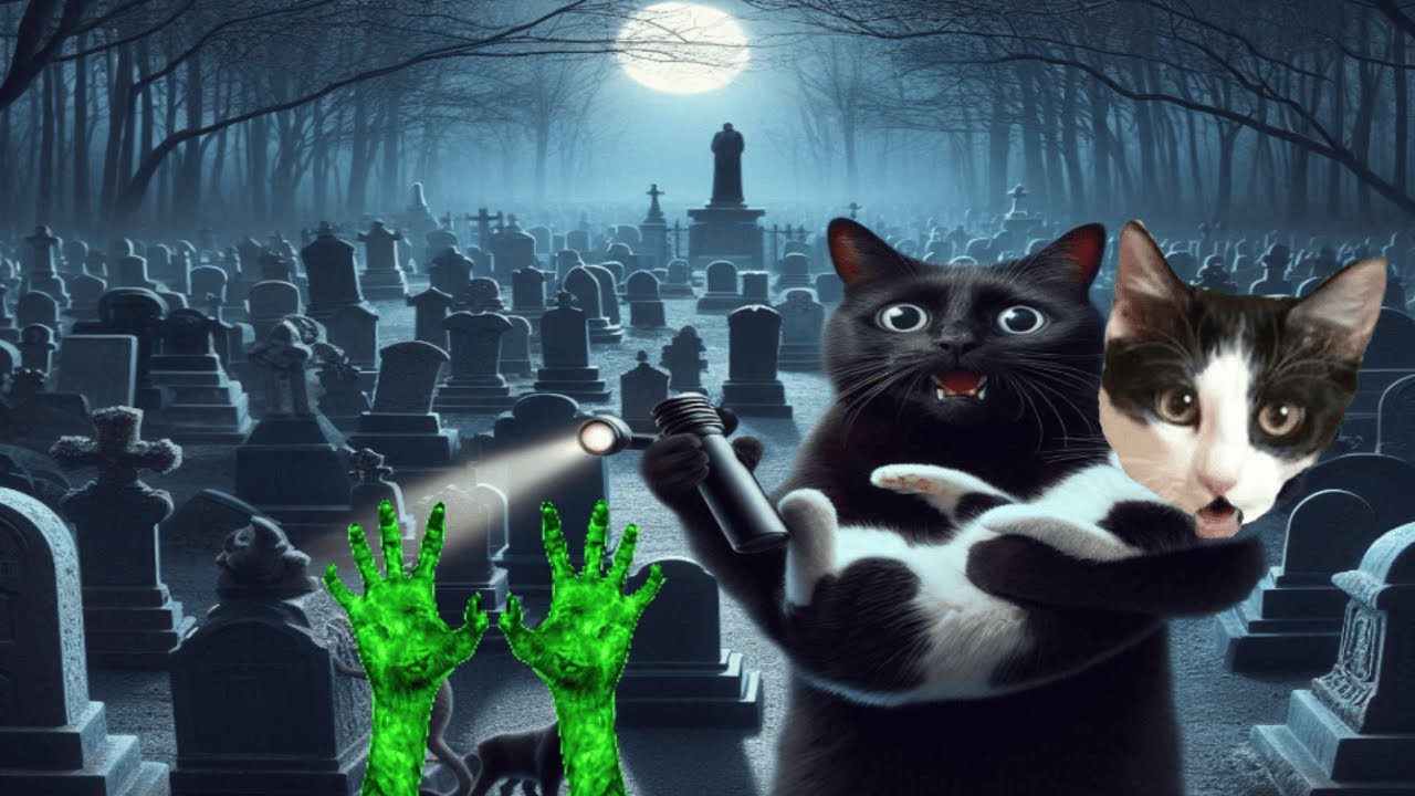 24 HORAS EN UN CEMENTERIO CON LA FAMILIA DE GATOS LUNA Y ESTRELLA ?! Videos de gatos graciosos