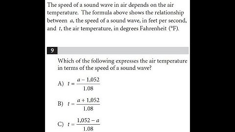 Which of the following expresses the air temperature Q9 of SAT Math Practice Test 1 With Calculator