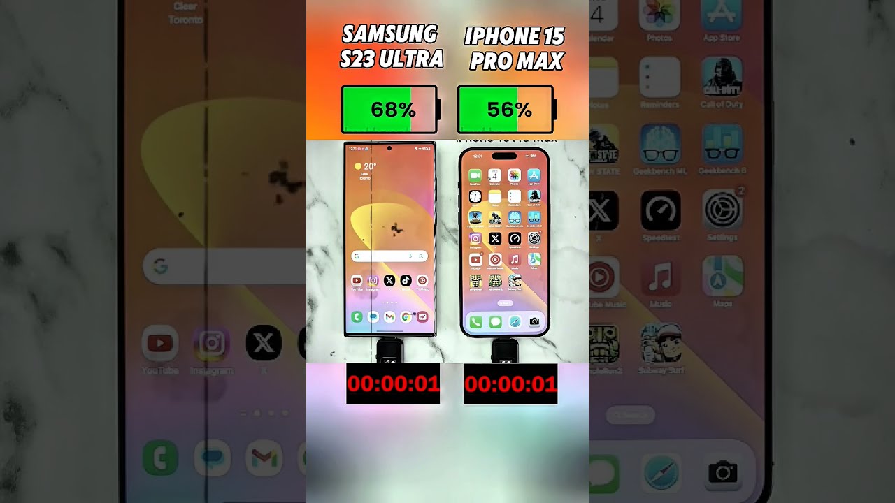 Samsung S23 Ultra Vs IPhone 15 Pro Max Shocking Charging Speed Test Shorts Viralvideo