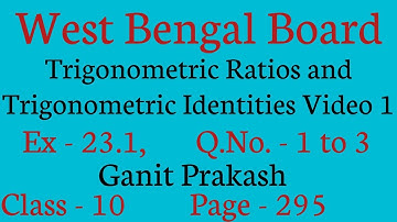 Trigonometric Ratio and Trigonometric Identities Part 1 || Class X Math Chapter 23  Exercise 23.1 ||