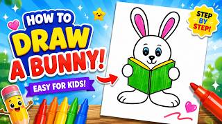 How to Draw a Cute Bunny Reading a Book Easy for Kids 🐰📚 Step by Step Bunny Drawing & Coloring
