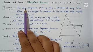 State and Prove The Midpoint Theorem class 9 Quadrilaterals - YouTube