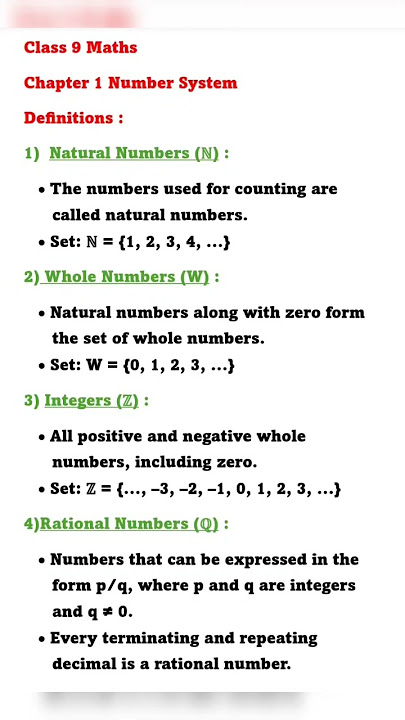 CLASS 9 MATHS CHAPTER 1 NUMBER SYSTEM ( NOTES / DEFINITIONS)