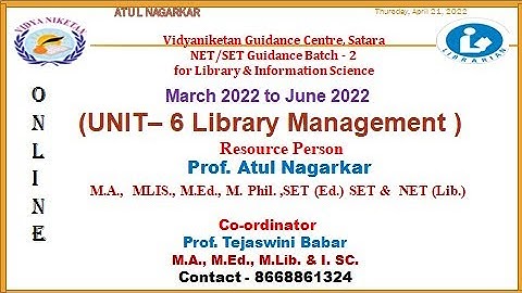 Unit-6 VGC2 UGC NET  SET Library and Information Science Paper-II  Library Management -Atul Nagarkar