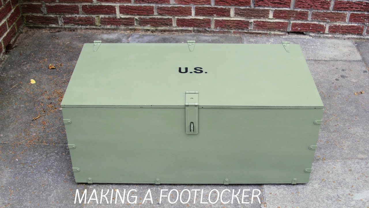 1950s Vintage American Military Wood Foot Locker Trunk