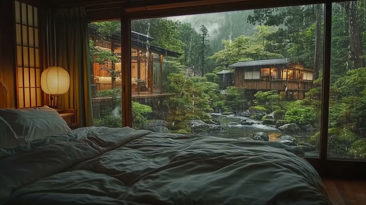 Deep Sleep Music - Cozy Bedroom with Calming Rain and Piano Music to Help You Relax and Fall Asleep