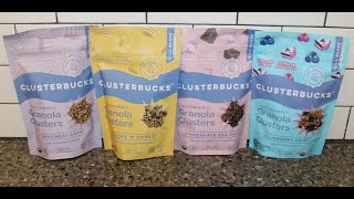 Clusterbucks Granola Clusters: Birthday Cake, Bucks ‘N Honey, Chocolate Sea Salt, Blueberry Crisp