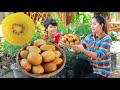 Fresh Kiwi dessert with Milo eating - Ny said he love fresh kiwi with chili salt | Fruit eating