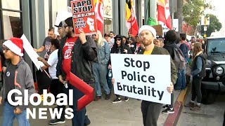 Black lives matter (blm) protesters marched in hollywood, ca on sunday
to protest the recent shooting death of two unarmed men weeks, one by
...