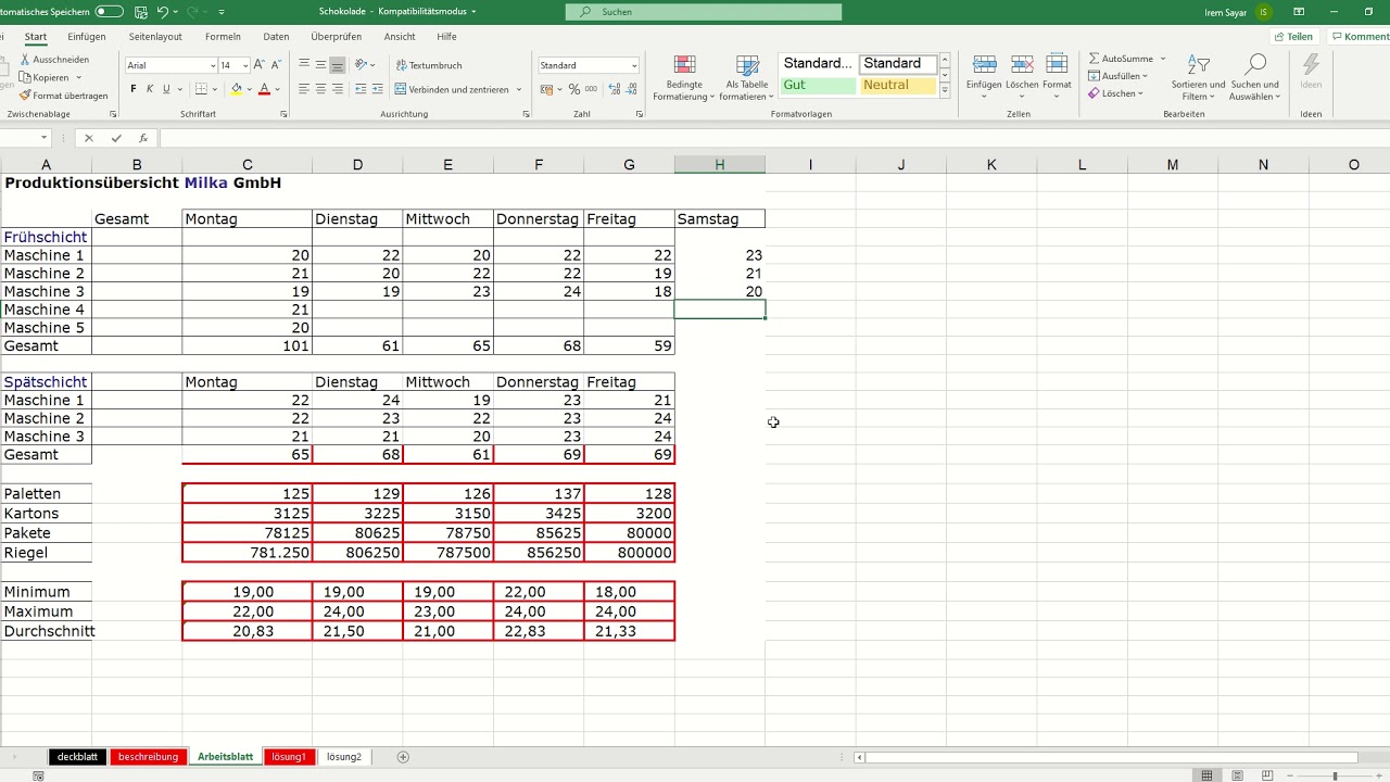Excel Datei "Schokolade" Übung Lösungsvideo - YouTube