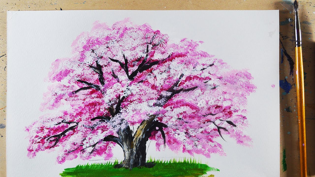 基礎編 アクリル絵の具を使用した 桜 の描き方 初心者が簡単に絵を描く方法 81 Youtube