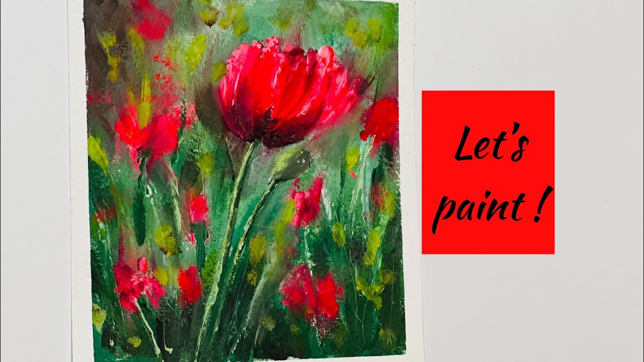 How to paint red flower in oil | painting with powder color #painting # ...