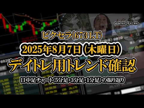 2025-08-07 ：ピクセラ(6731.T) 日中足株価チャート（５分足 ...