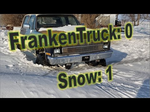 FrankenTruck vs Snow - Fail Stuck Cummins Swapped SquareBody Chevy