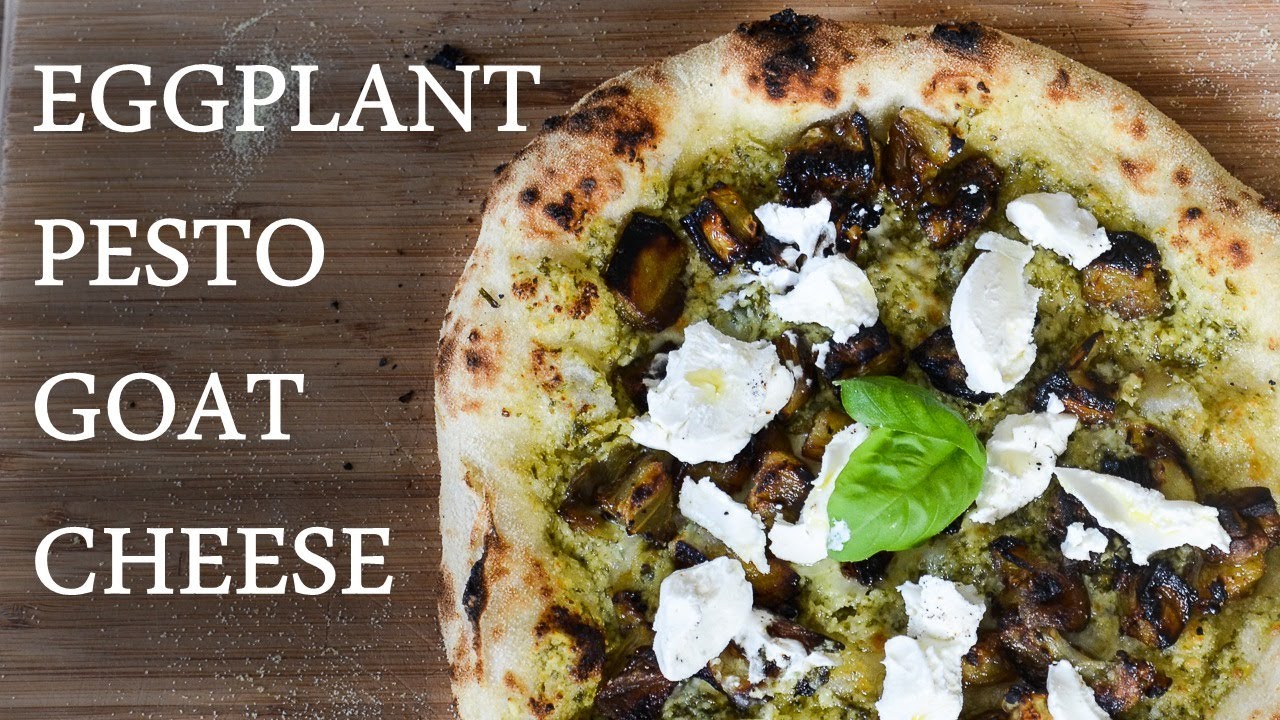 Neapolitan Style Pizza Recipe (Roasted Eggplant, Pesto & Goat Cheese