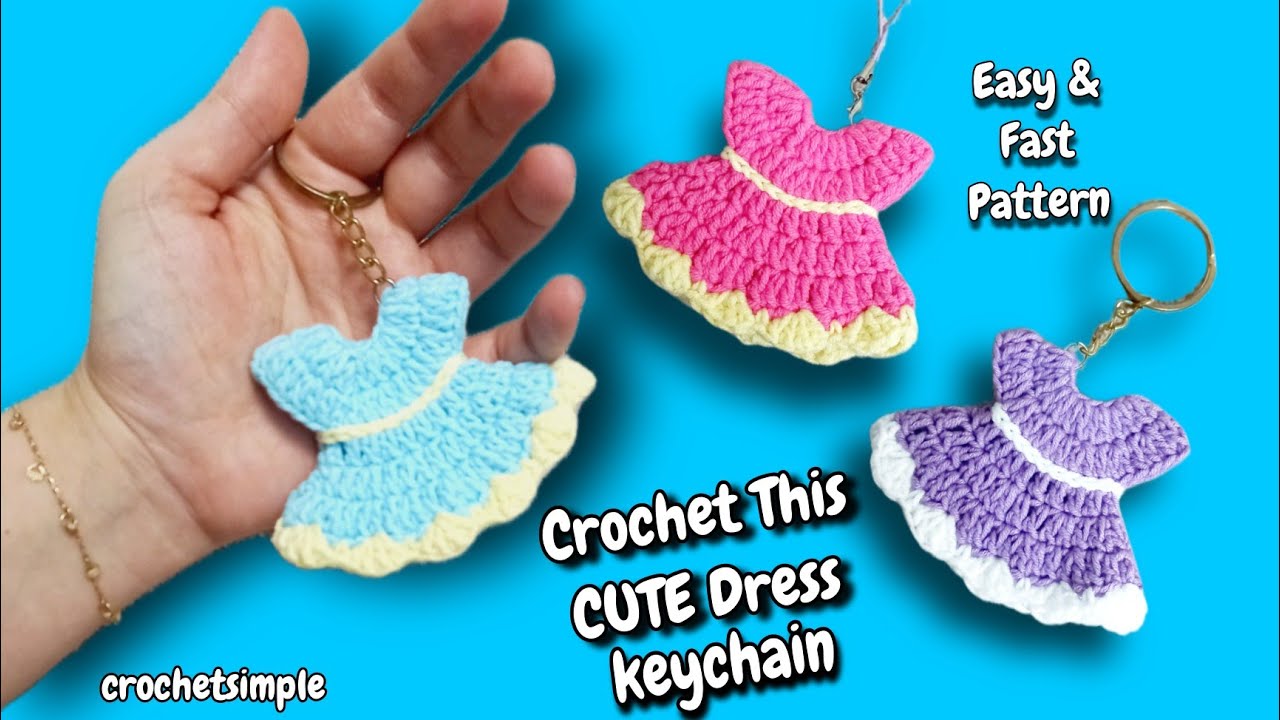 Crochet the CUTEST Mini Dress Keychain| Easy Step-by-Step Tutorial for Beginners |#crochet #keychain