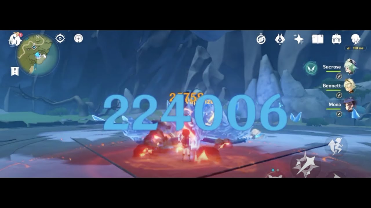 224k damage - Sucrose, Bennett, Mona and Klee Combo (No food buff