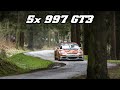 5x Porsche 997 GT3 rally - INSANELY LOUD | Rev-limiter, Downshifts, fly-by's | Spa rally 2019