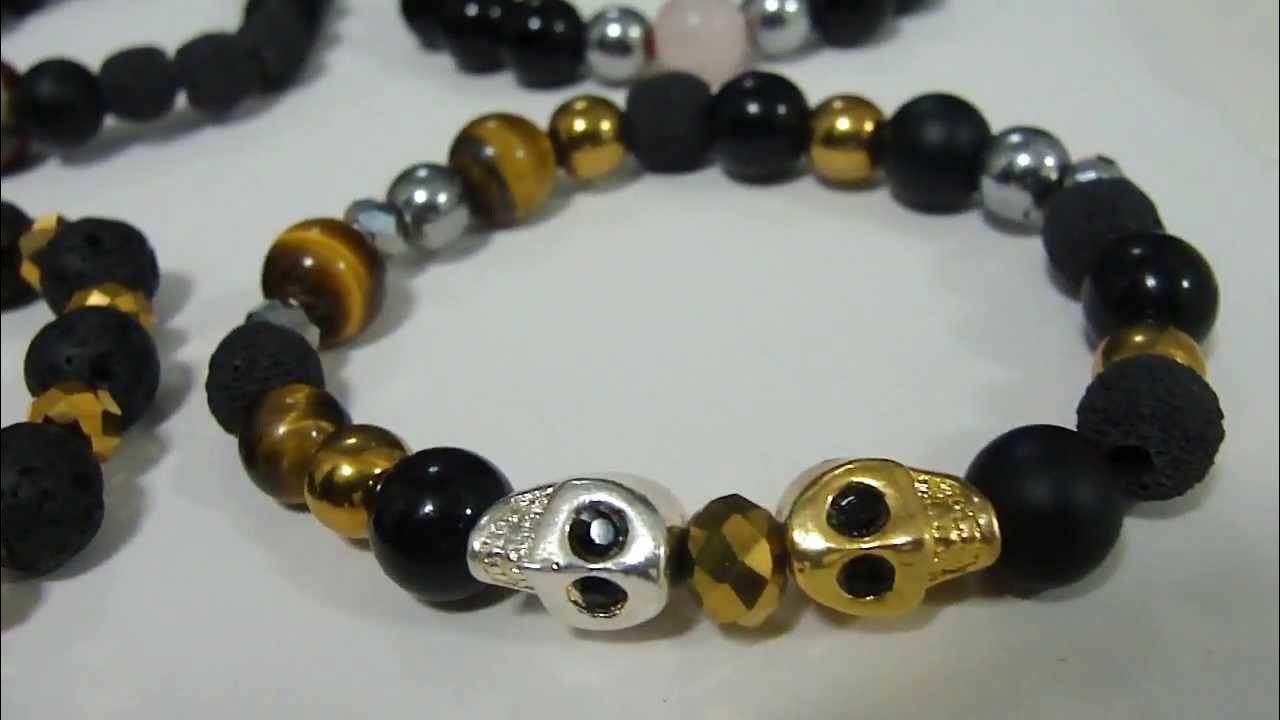 BOYBEADS Men's Handmade Beaded Bracelets Black Onyx, Lava, Tiger's Eye ...