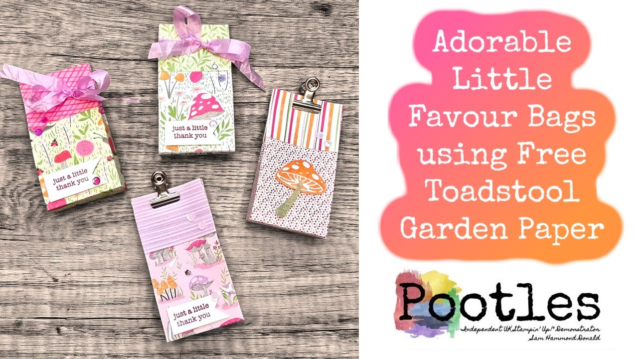 Adorable Little Favour Bags using Free Toadstool Garden Paper