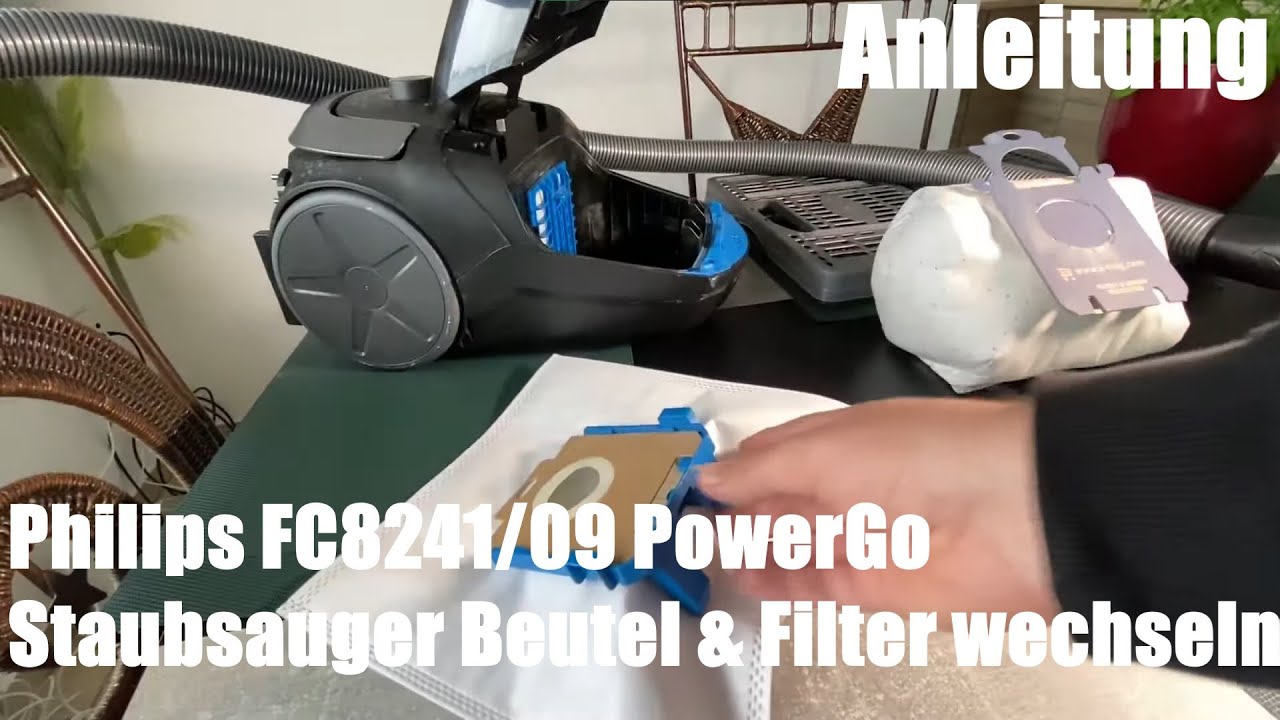 Philips FC8241/09 PowerGo Staubsauger Beutel und Filter wechseln  Bodenstaubsauger Anleitung - YouTube