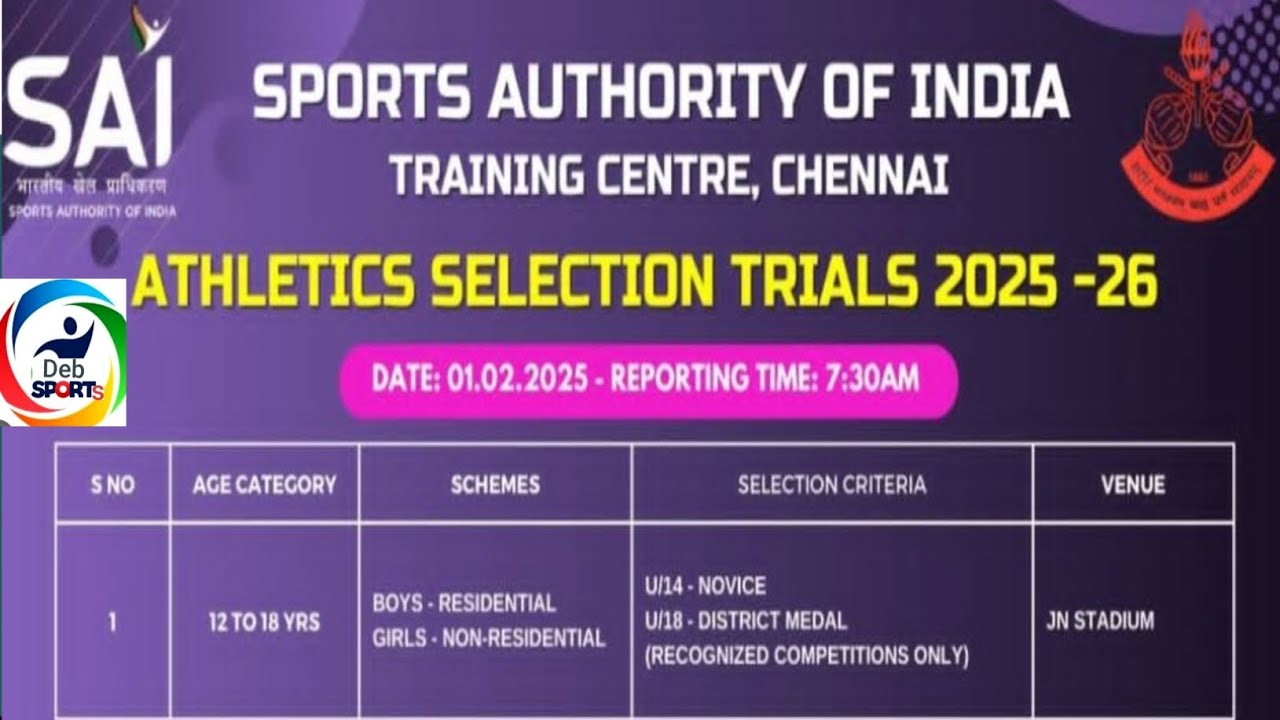 Sports Authority of India CHENNAI Centre Athletes Game TRIAL. ATHLETES ...