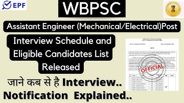 WBPSC || Assistant Engineer Post || Interview Schedule and Eligible Candidates List Released ||
