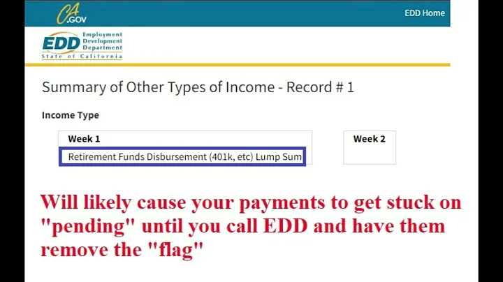 CA EDD UI Online - Reporting Retirement Distribution When Certifying - Will Cause "Pending" Status