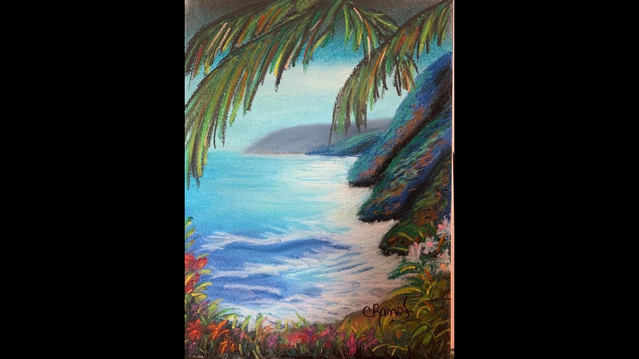 COMO PINTAR PAISAJE DE PLAYA CON TIZAS PASTEL
