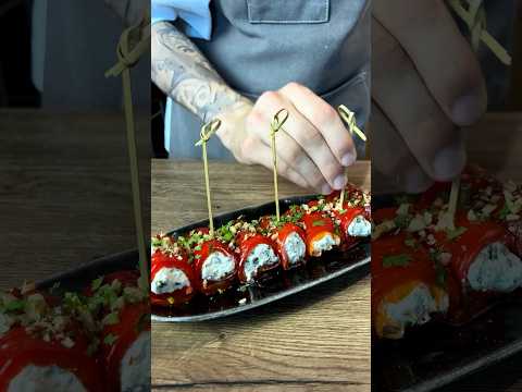 Супер закуска - рулетики из печеных перцев с брынзой