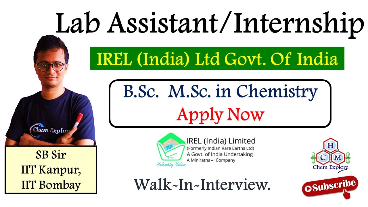 IREL (India) Ltd Jobs Notification 2021|| Lab Assistant/ Intern Posts | For Chemistry Students