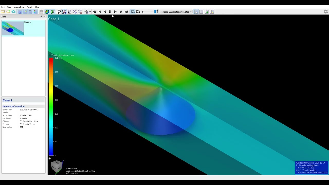 Wind tunnel simulation: Cone Autodesk CFD Viewer