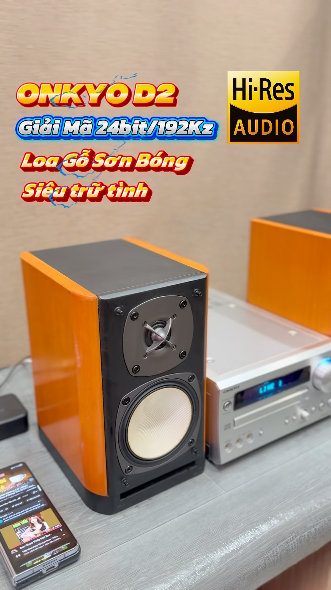 5.5M VND) 24bit/192KHz DAC💥ONKYO D2 Glossy Wood Speakers (Vu