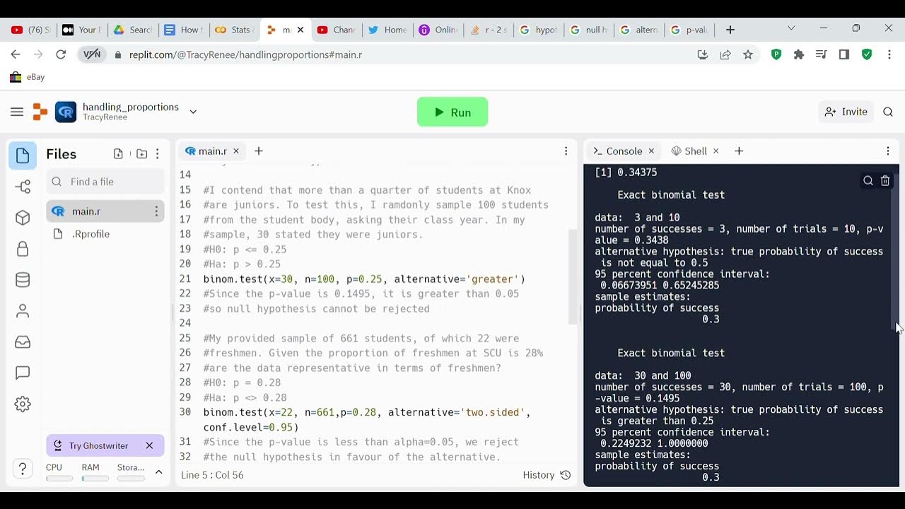 Code review: hypothesis testing handling proportions in both R and ...