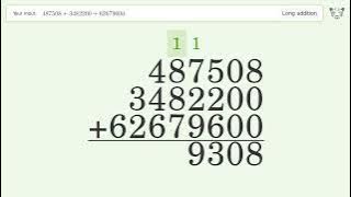 Long Addition Problem 487508 3482200 62679600: Step-by-Step Video Solution | Tiger Algebra