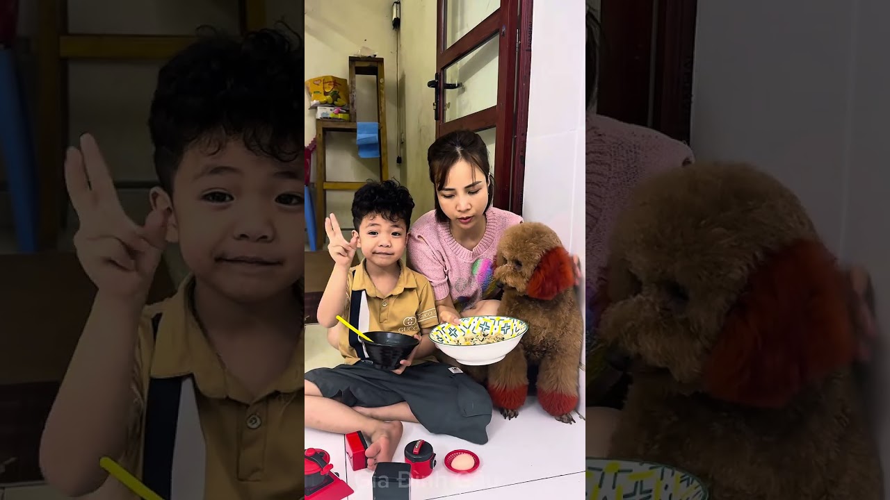 Con mời cô chưa dùng cơm với gấu 