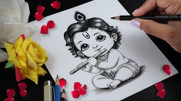 Easy Shri Krishna Pencil Drawing for Beginners Step by Step | Janmashtami Bal Krishna Drawing