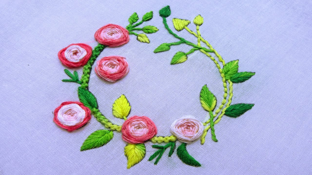 Hand Embroidery Flower Design All Over Design Beautiful Rose