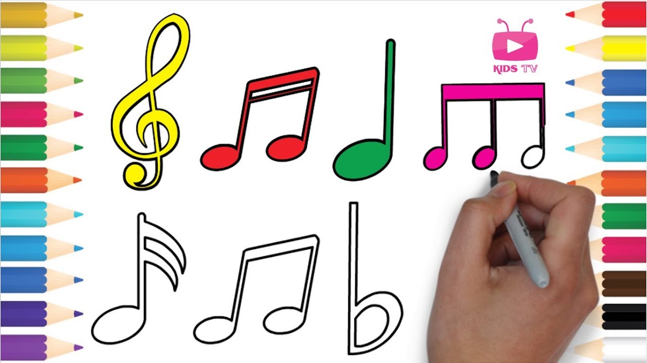 Bé Vẽ và Tô Màu Nốt Nhạc NTN | How to Draw Colorful Music Note For