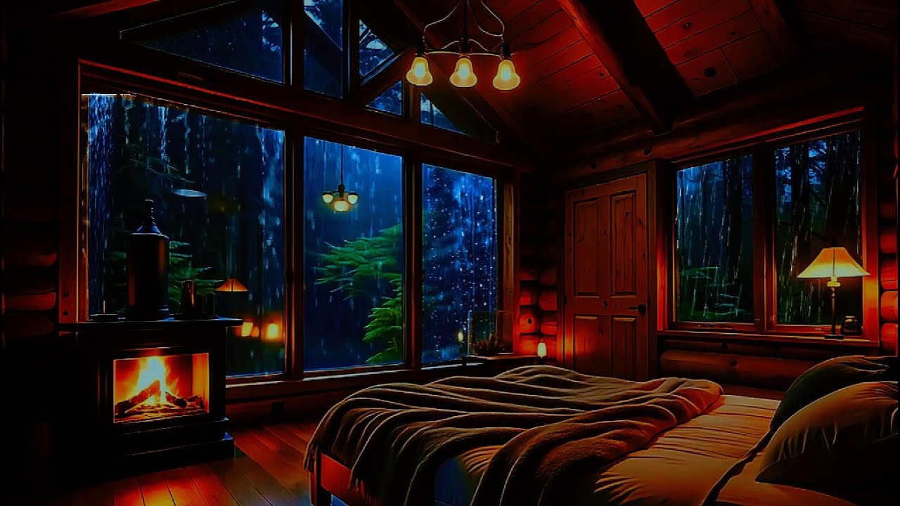 Rain & Fireplace Sounds for Deep Sleep | Cozy Cabin Ambience on a ...