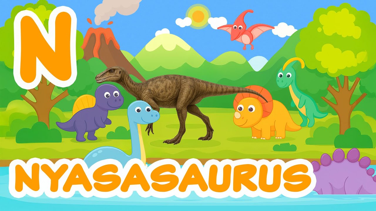 N is for Nyasasaurus 🦕 | ABC Dino Songs | Whimsical Cartoon Vector Art