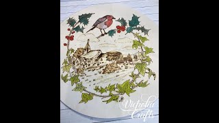 Pyrography (wood burning) Christmas robin country scene