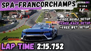 FORD MUSTANG GT3 | SPA-FRANCORCHAMPS 2:15.752 | HOTLAP + FREE SETUP | ACC