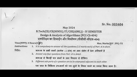 BTECH CS Design And Analysis Of Algorithms ( question paper 2024 - YMCA)