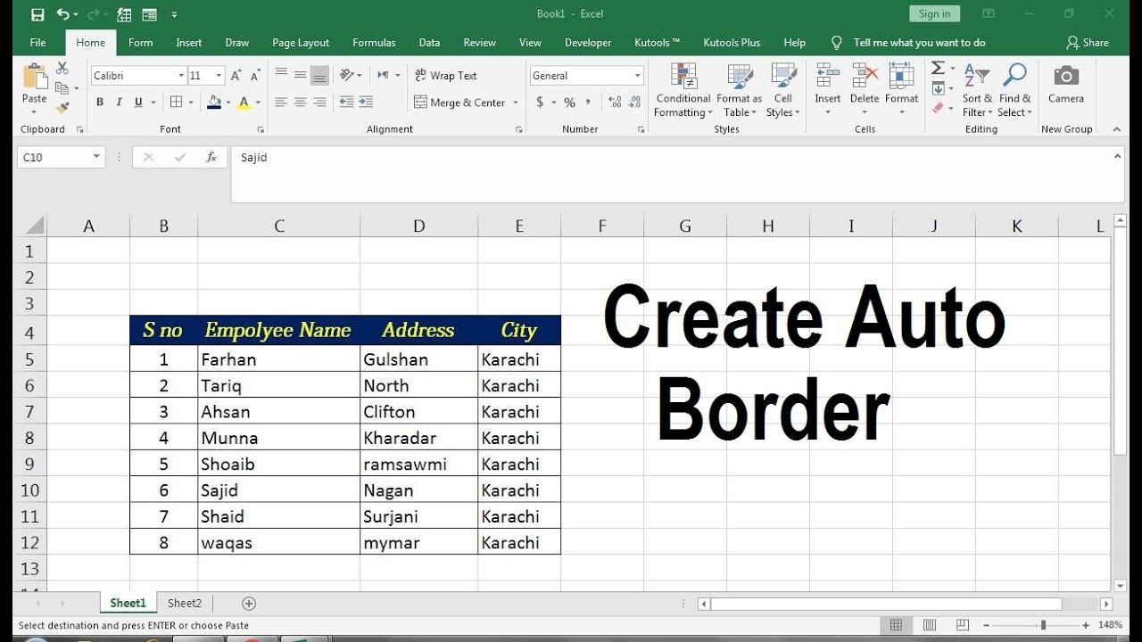 how to add borders automatically to cells in excel YouTube