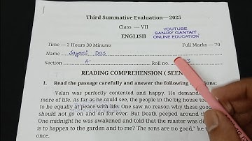 Class 7 English 3rd Unit Test Question Paper 2025 // Class 7 English 3rd Unit Test 2025 Suggestion