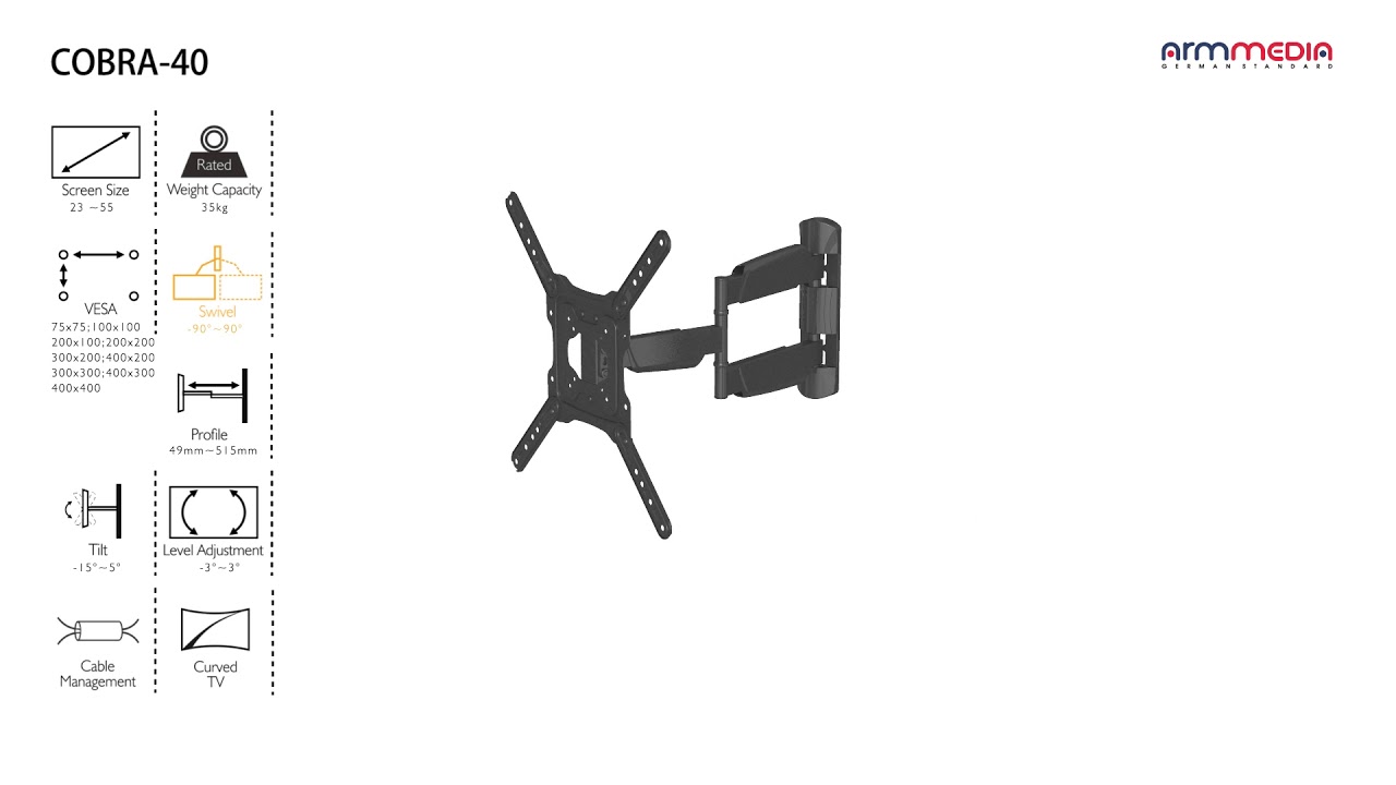 Настенный кронштейн для LED/LCD телевизоров ARM MEDIA COBRA-40 BLACK ...