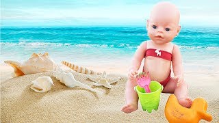 ★ Беби Бон на пляже. Baby Born загорает, купается, играет в песок ★ Беби Бон на пляже. Baby Born загорает, купается, играет в песок